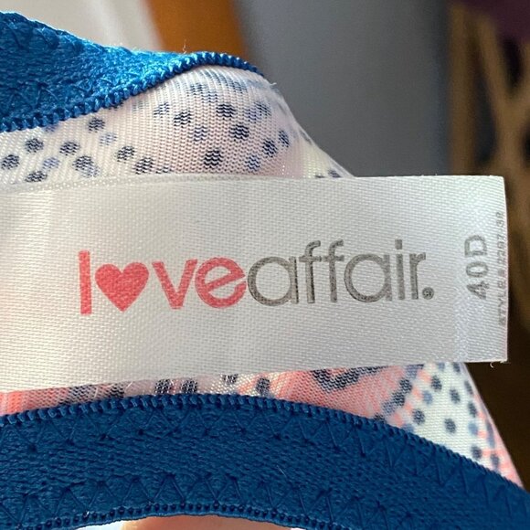 Love Affair Women 40D Polka Dot Shields Blue Neon Coral Adjustable Strap Bra - Picture 3 of 4